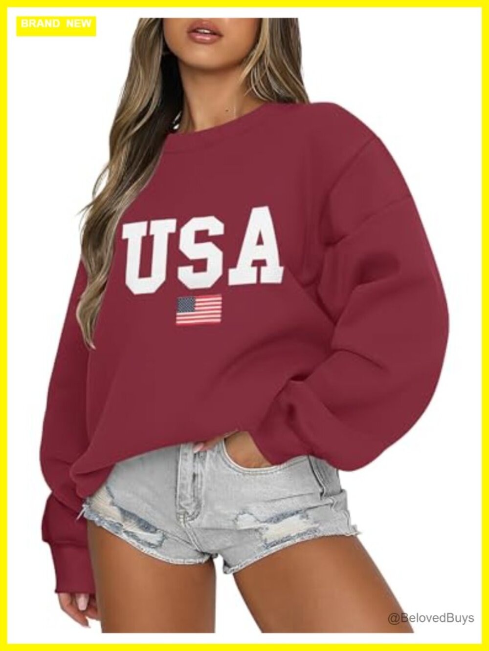 Oversized USA Graphic Sweatshirt Crewneck Fleece Pullover Winter